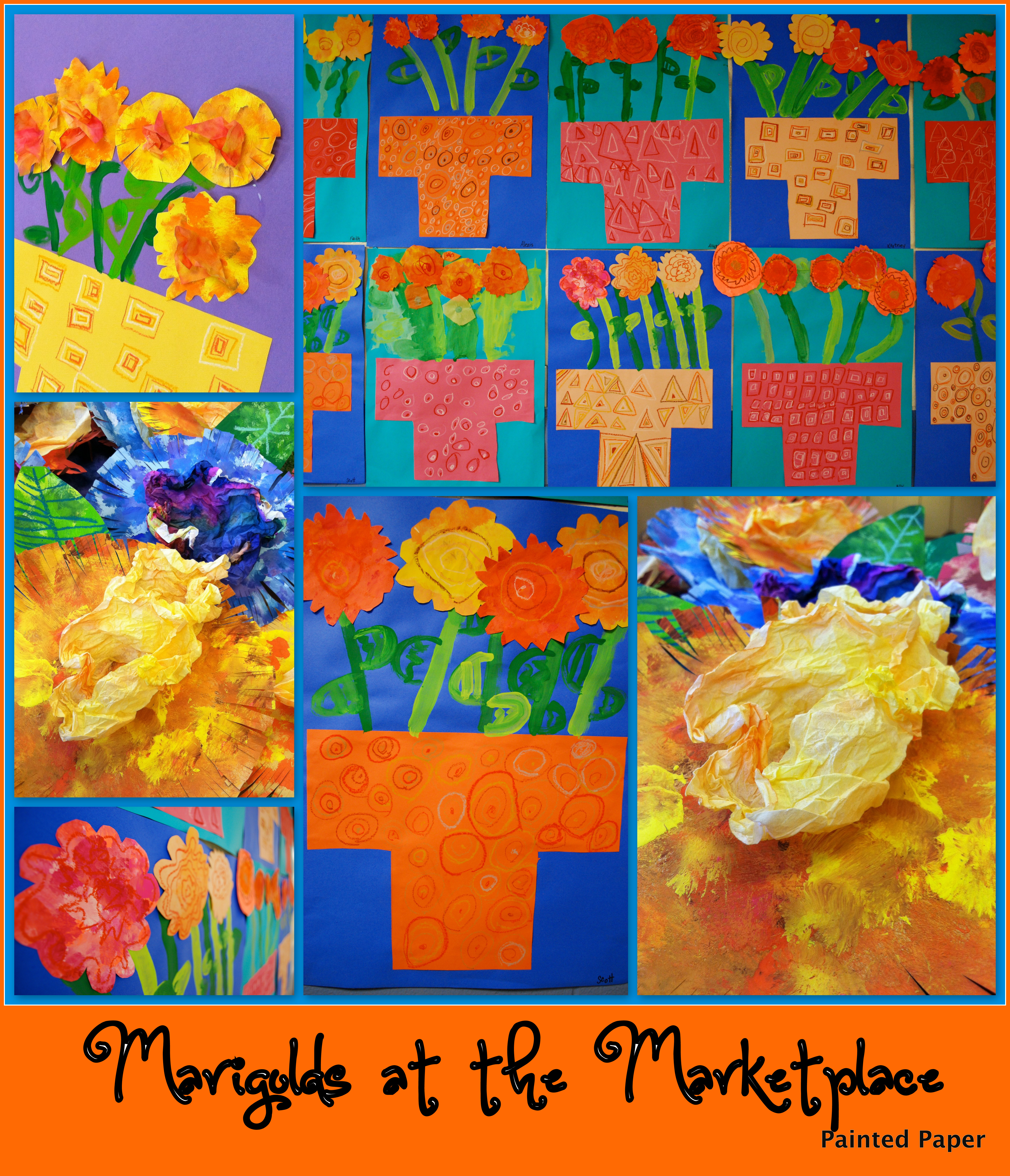 Mexican Marigolds Painted Paper Art